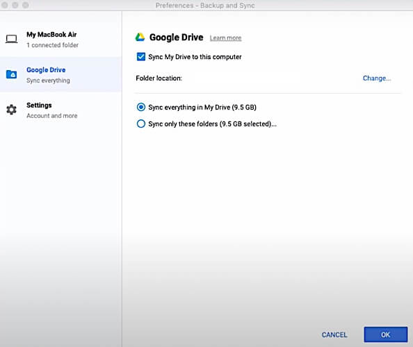 change the accout for my google drive on mac